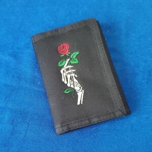 Black Empyre trifold Wallet with Skeleton Hand and Rose Design
